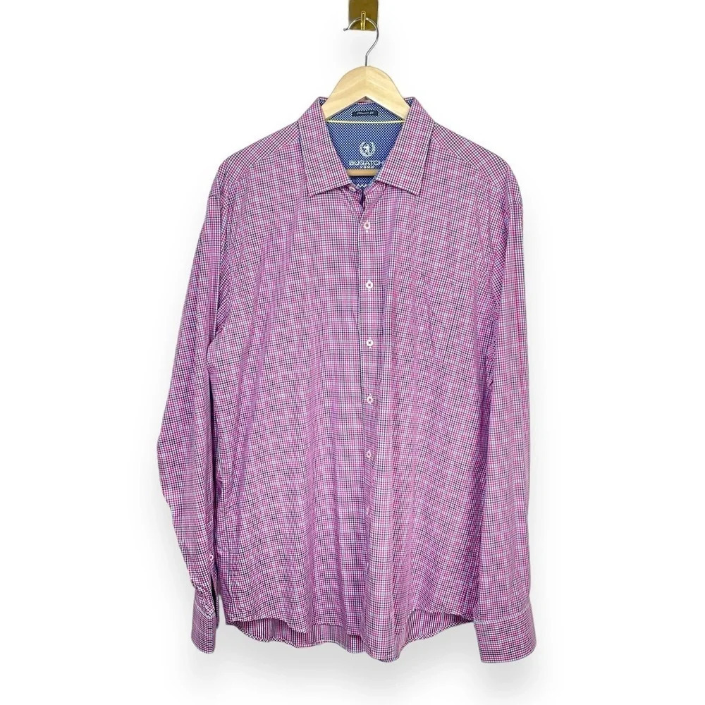 Bugatchi Uomo Classic Fit Check Button Down Shirt Mens XL Pink Blue Cotton